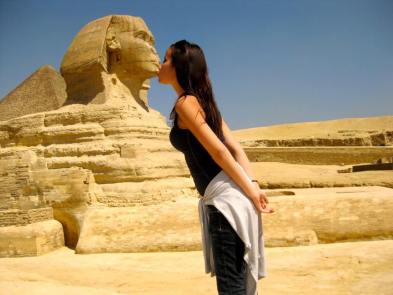 Kissing the Sphinx in the Giza Necropolis, Egypt